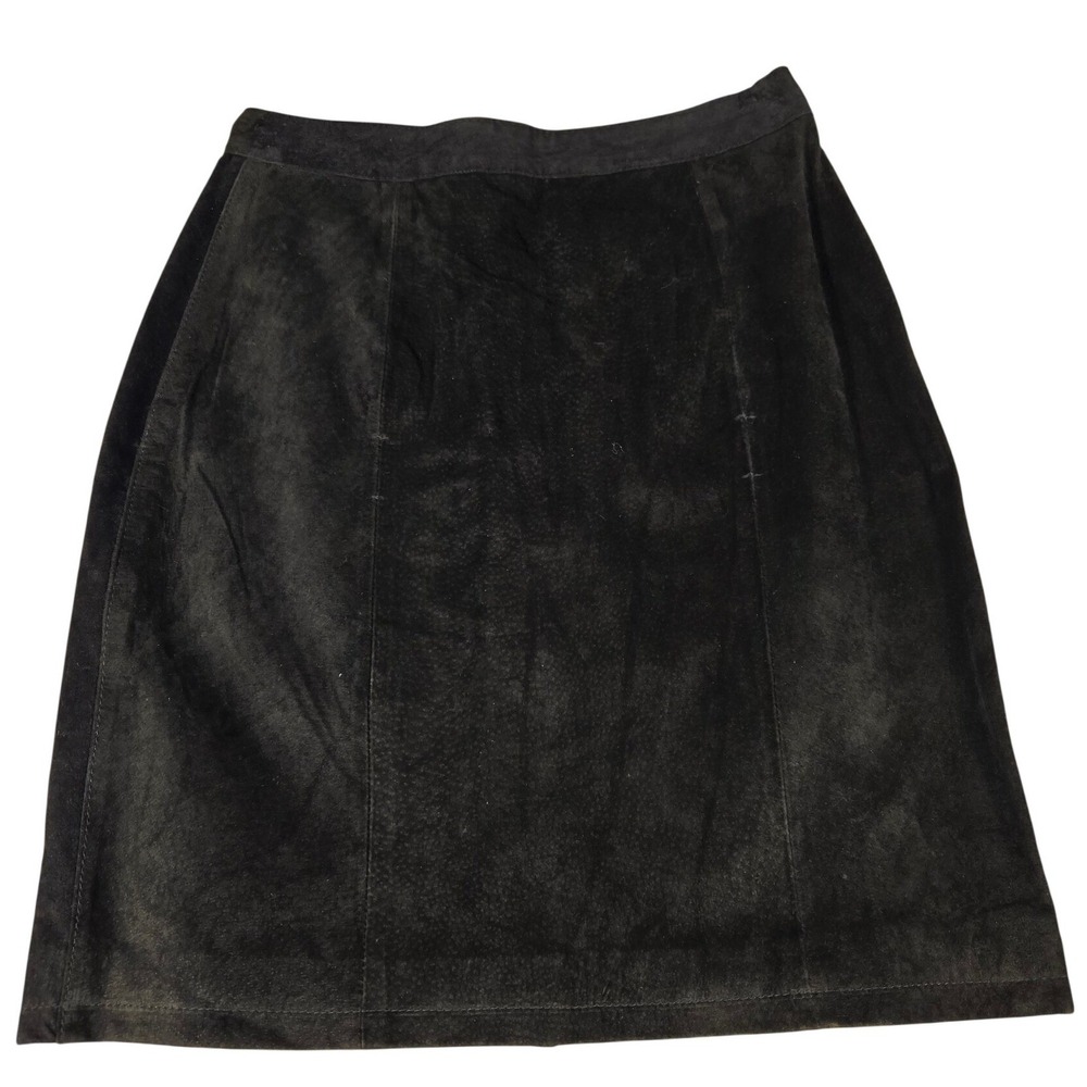 Ivy Club Classics Black Suede Leather Midi Skirt Size 9/10 A-Line Tailored
